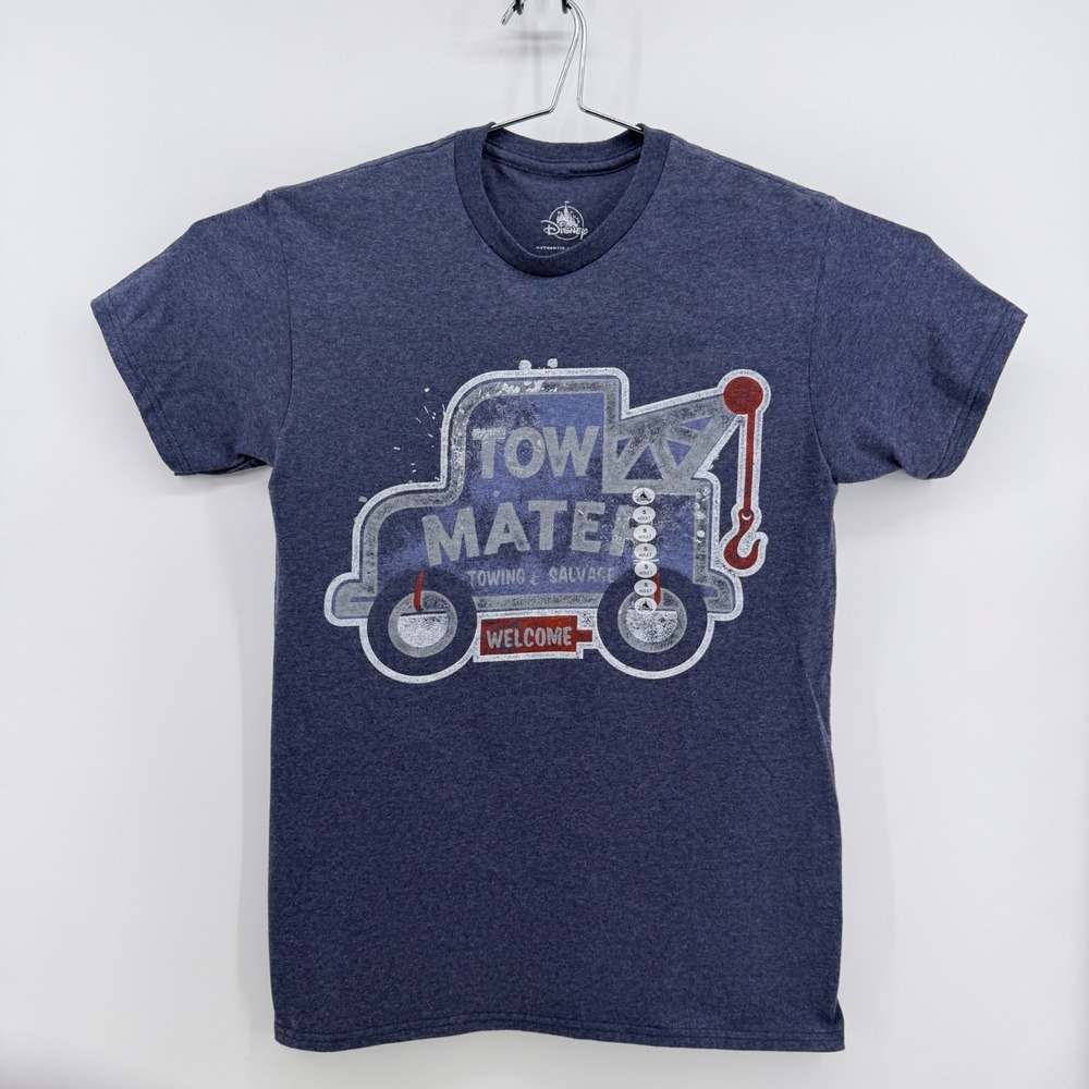 Disney Cars Tow Mater T-Shirt Mens S Graphic Print Cotton Blend Blue Solid
